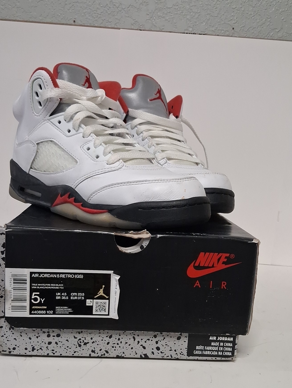Air Jordan 5 Retro White Red Black Youth Sneakers (GS)
